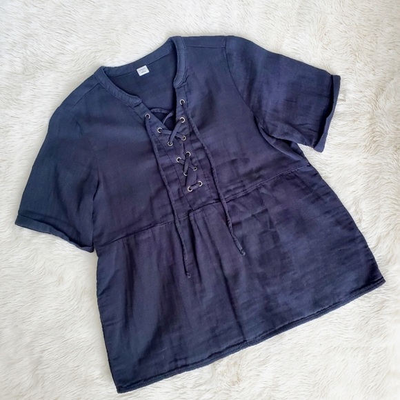 Old Navy Tops - Dark Grey Soft Twil Laceup Peplum Hem Top